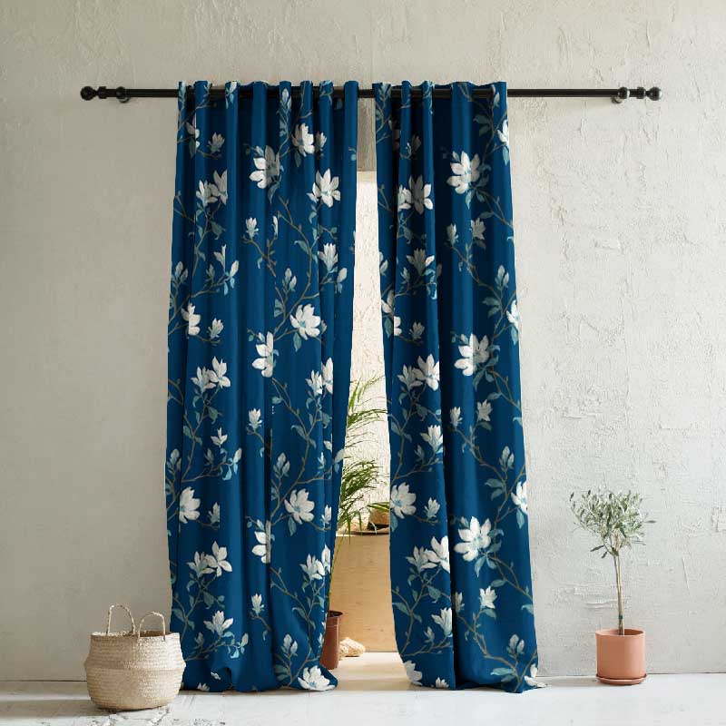 Ds 428 A Floral Black Out Eyelet Door Curtain - Window Curtain