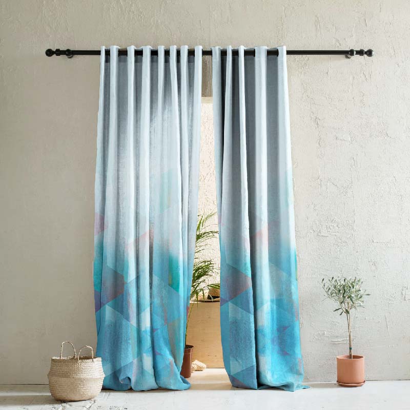 DS 554 A Geometric Black Out Eyelet Door Curtain - Window Curtain