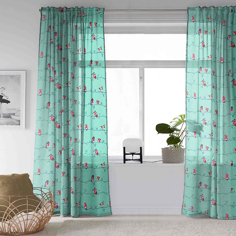 DS 261 A Floral Sheer Eyelet Door Curtain - Window Curtain